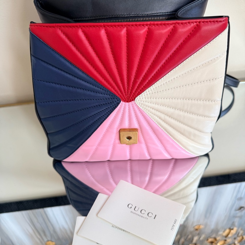 RARE Gucci Queen Margaret Tropuntata Bamboo Multicolor Backpack Pearl Bee Clasp - Picture 14 of 16